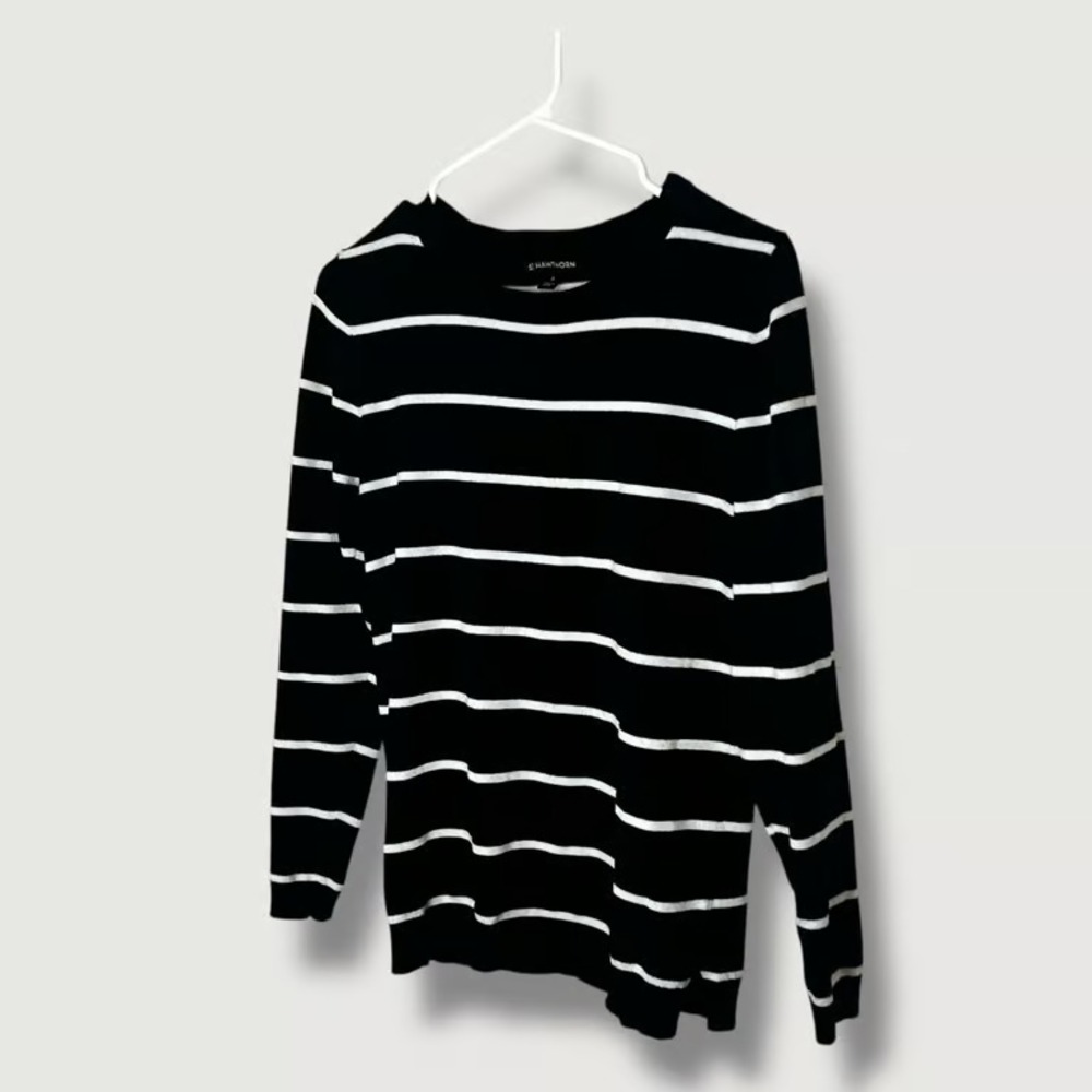 41 Hawthorn Black White Striped Crew Neck Sweater Size Small